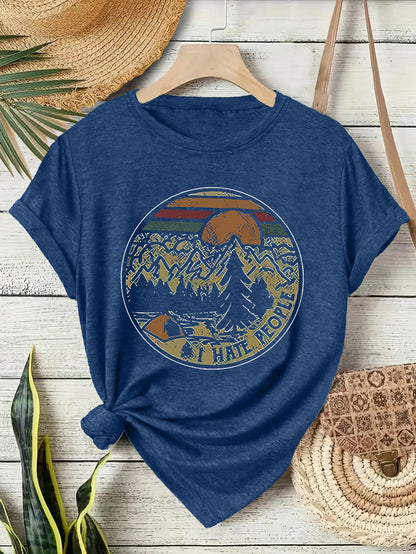 Damen Kurzarm-T-Shirt mit Camping-Schriftzug