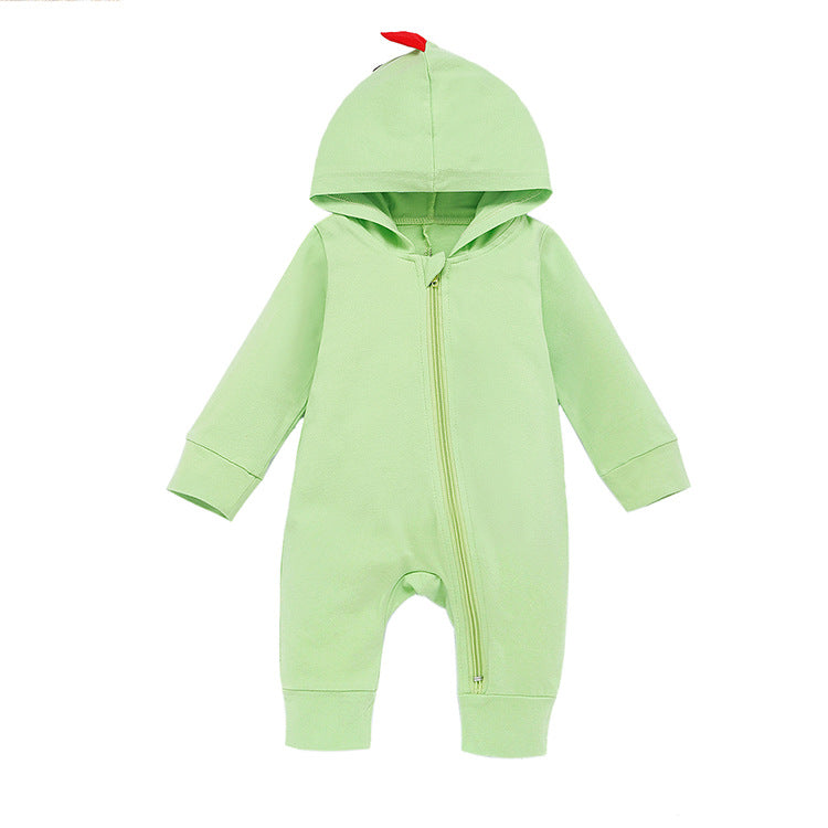 Neues Baby-Langarm-Strampler-Design (Frühling & Herbst) – Dino-Kapuzen-Overall mit Reißverschluss, einteiliger Krabbleranzug / Romper