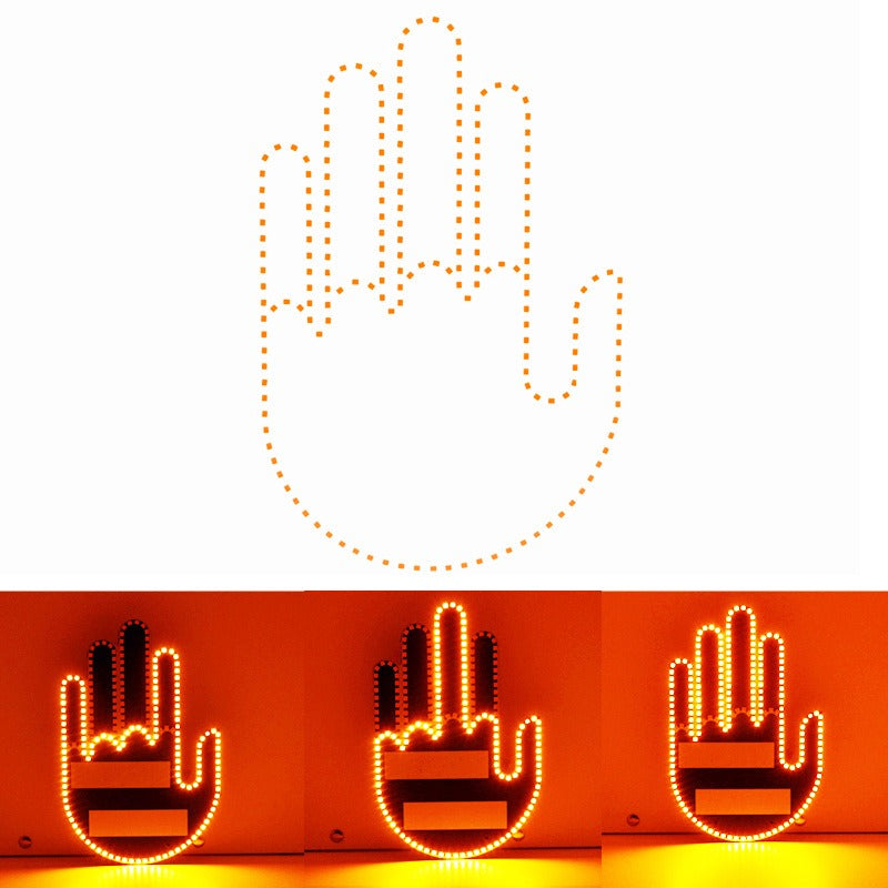 Lustiges Geschenk: LED-Handgeste (Mittelfinger) fürs Auto – LED-Schild fürs Heckfenster / Innenraum-Deko, zum Aufhängen im Auto; originelles Novelty-Accessoire.