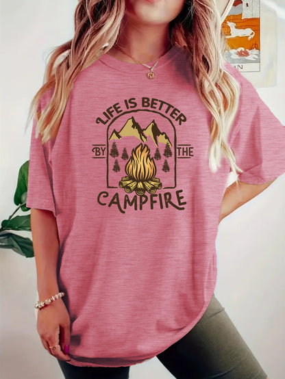 Kurzarm-T-Shirt mit Camping-Print