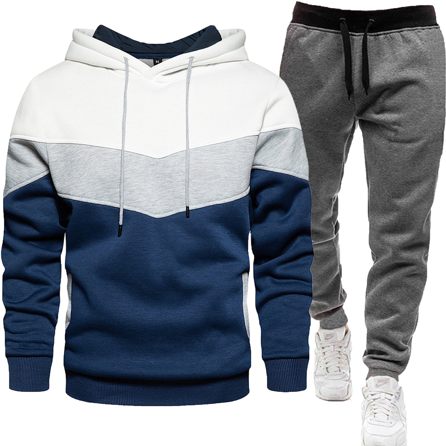 Herren-Zweiteiler (Hoodie + Hose) im Colorblock-Design – sportlich & casual, Patchwork Kapuzenpullover für Frühling/Herbst mit langer Hose