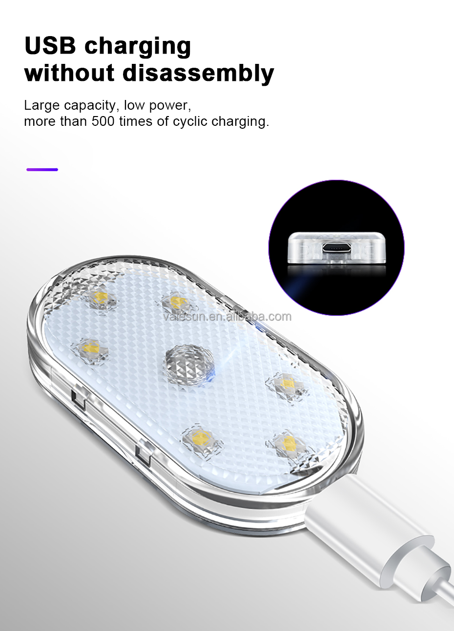 5V LED-Innenraumbeleuchtung fürs Auto – Leselampe mit Finger-Touch-Sensor; magnetische LED-Leuchten mit USB-Ladefunktion, 6 LED-Leuchtmittel, geeignet als Auto-Türlicht.