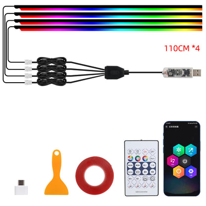 10-in-1 Auto-LED-Acryl-Lichtstreifen (RGB Symphony) – Innenraum-Lichtleisten fürs Auto mit Fernbedienung/App-Steuerung; dekorative Ambientebeleuchtung / Atmosphärenlampe.