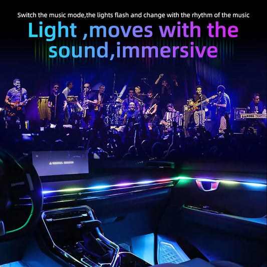 10-in-1 Auto-LED-Acryl-Lichtstreifen (RGB Symphony) – Innenraum-Lichtleisten fürs Auto mit Fernbedienung/App-Steuerung; dekorative Ambientebeleuchtung / Atmosphärenlampe.