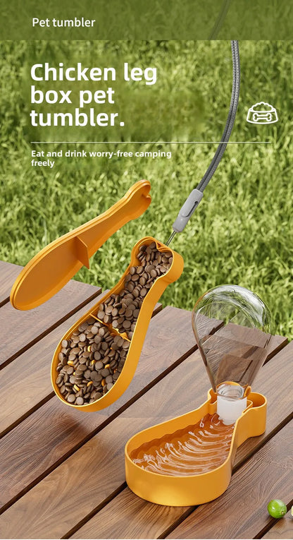 Tragbare Hunde-Wasserflasche – Reise-Trinkflasche für Haustiere mit Napf; 2-lagiger Hunde-Reisefutterspender.