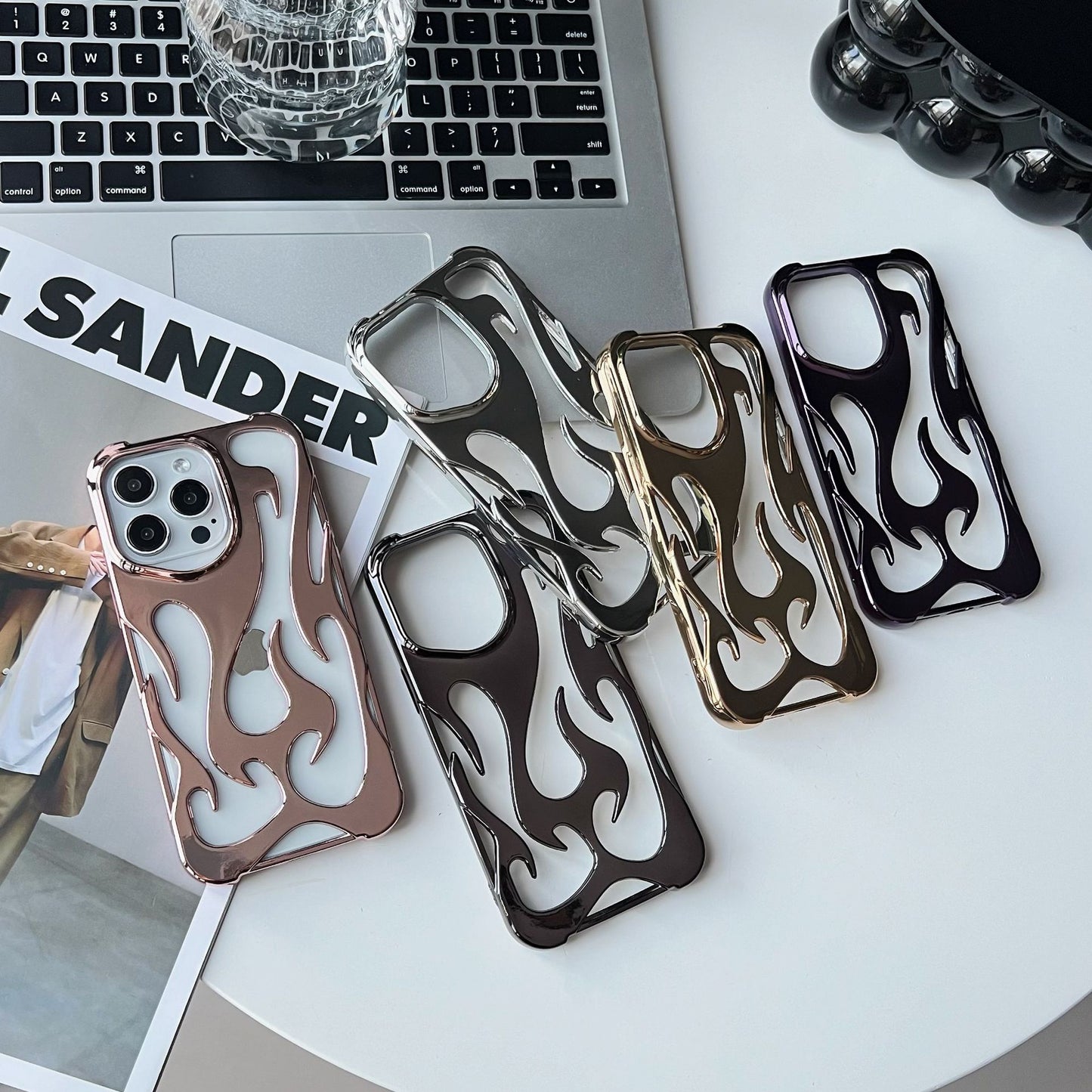 Apple iPhone Case – Flame Pattern Cut-Out, Electroplated Look, Vollschutz, Anti-Drop