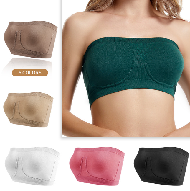 Plus-Size trägerloser Bandeau-BH im One-Line-Design mit Zier-Metallring – sportliche Unterwäsche