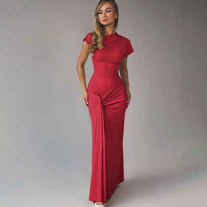 Neues Damenkleid für den Herbst – modisch & elegant, Slim Fit mit Falten, Schnürung und kurzen Ärmeln