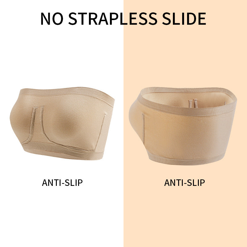 Plus-Size trägerloser Bandeau-BH im One-Line-Design mit Zier-Metallring – sportliche Unterwäsche