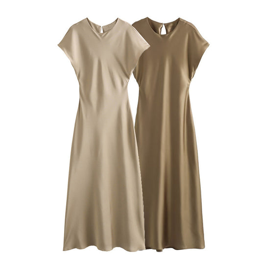 Damen Satin Abendkleid – Elegantes Midi-Kleid mit Keyhole-Rücken (A-Linie, ärmellos)
