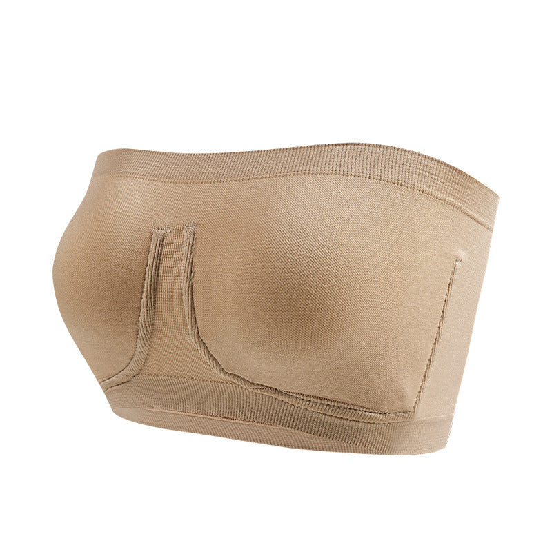 Plus-Size trägerloser Bandeau-BH im One-Line-Design mit Zier-Metallring – sportliche Unterwäsche