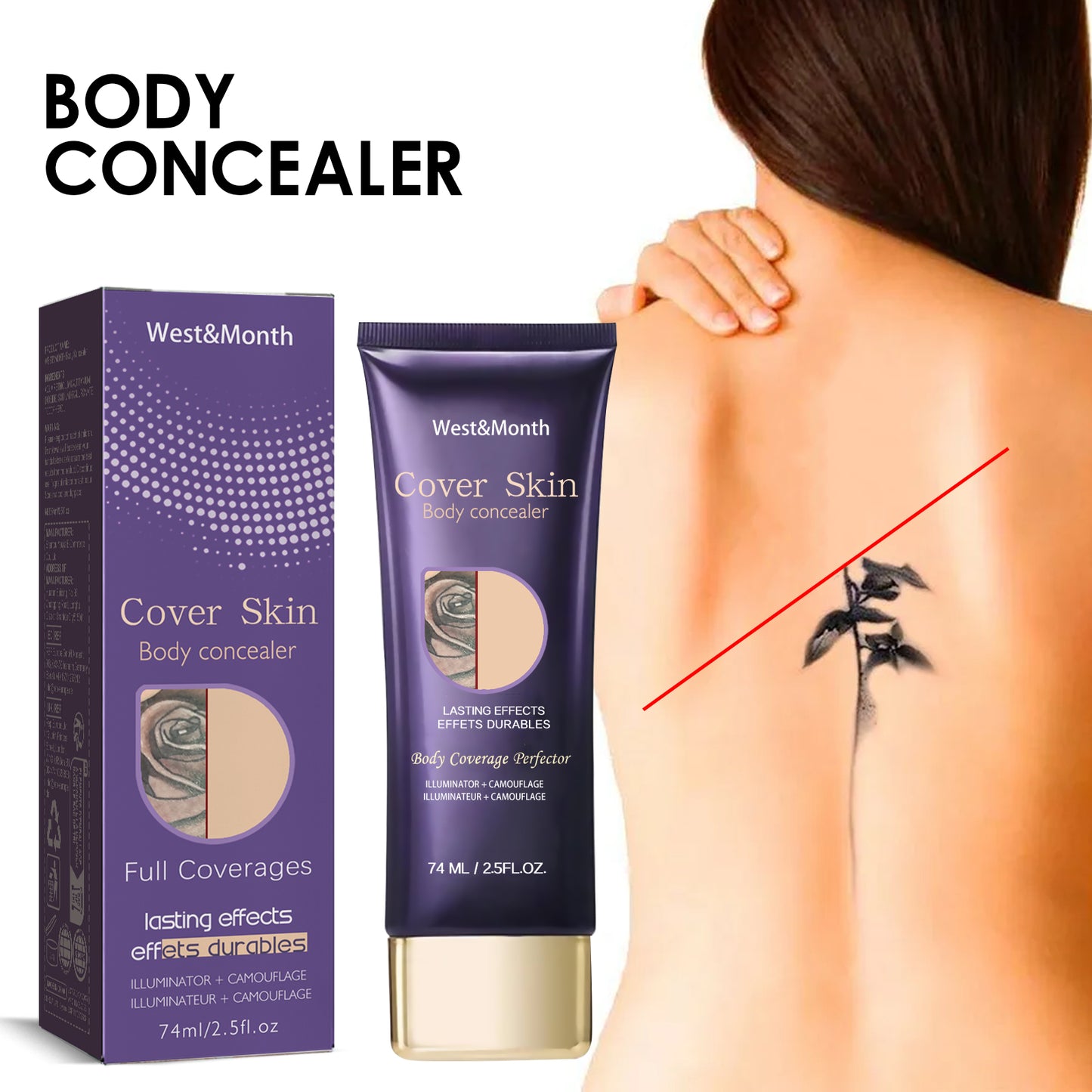West&Month Body Concealer – Wasserfester Körper-Concealer zum Abdecken von Tattoos, Narben & Muttermalen (Invisible Finish)