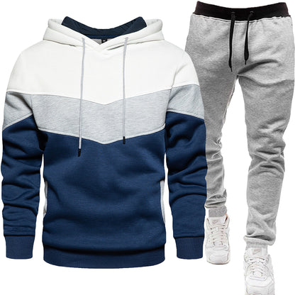Herren-Zweiteiler (Hoodie + Hose) im Colorblock-Design – sportlich & casual, Patchwork Kapuzenpullover für Frühling/Herbst mit langer Hose