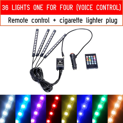 LED-Auto-Fußraum-Ambientebeleuchtung mit USB-/Zigarettenanzünder-Anschluss – RGB-Innenraumbeleuchtung mit Musiksteuerung, App-Control und Hintergrundbeleuchtung; dekorative Atmosphäre-Leuchten fürs Auto.