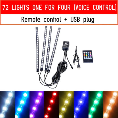 LED-Auto-Fußraum-Ambientebeleuchtung mit USB-/Zigarettenanzünder-Anschluss – RGB-Innenraumbeleuchtung mit Musiksteuerung, App-Control und Hintergrundbeleuchtung; dekorative Atmosphäre-Leuchten fürs Auto.