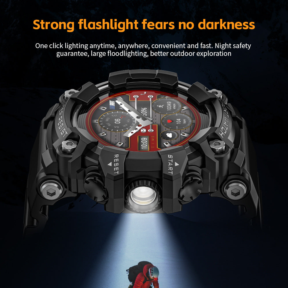 Outdoor-Sport-Smartwatch ATTACK GT – mit Bluetooth-Anruf, Kompass, Taschenlampe und Musikfunktion.