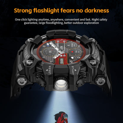 Outdoor-Sport-Smartwatch ATTACK GT – mit Bluetooth-Anruf, Kompass, Taschenlampe und Musikfunktion.